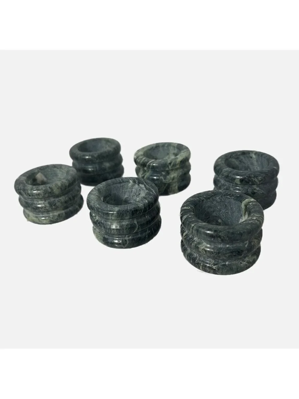 Vintage Napkin Rings Marble Green Round Carved Set of 6 2x1.25.
